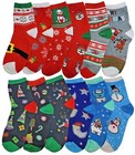12 Pairs Boys Girls Christmas Festive Design Crew Socks