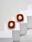 S925 Silver Red Enamel Mother-of-pearl Vintage Gold Earrings
