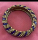Designer Les Bernard Inc Hinged Bracelet Rhinestone   Blue Enamel 6in As Is