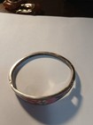 Vintage Alpaca Mexico Silver Flower Abalone Inlay Bangle Hinged Mosaic Bracelet