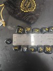 25pc Green Goldstone Rune Set Elder Futhark Divination Stones Pagan Wiccan Pouch