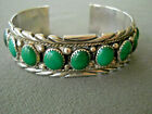 John George Native American Navajo Malachite Row Sterling Silver Cuff Bracelet