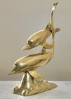 Xl Brass Dolphin Pair Statue 19  Nautical Beach Decor Vintage Ocean Statue