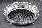 Vintage Ornate 7 1 2  Oval Mirrored Footed Vanity Tray  Silver Metal Finish