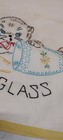 Antique Linen Glass Covering Kittens Cats Stitched 1910s With Depression Glass