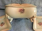 Vintage 3 Piece Porcelain Vanity Dresser Set  Gold Trim 