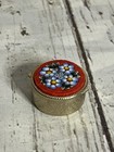 Vintage Micro Mosaic Pill Box  Floral Gold Hinged Italy