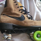 Nike Tan Suede Quad Roller Skates With Black Swoosh   Green Wheels
