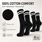 6 Pairs Black 100  Cotton Pilates Grip Socks  Women s Non Slip 6-10 