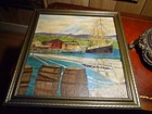 Antique Signed Oil Painting 12 X 13 Original Craven Ship   Harbor Scene No Frame