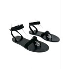 Valia Gabriel Bohemian Flat Sandal Size 8 38 Black Leather Thong-toe Boho New