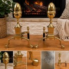 Pair Virginia Metalcrafters Brass Federal Style Tall  Andirons For Fireplaces