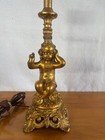 Antique   Vintage  Gilt Cast Metal Cherub  Angel Lamp Beautifully Unique