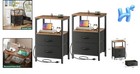 Nightstands Set Of 2  End Tables With Charging Station  Side Fabric Drawers