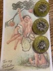 Set Of 3 - Vintage 7 8    Yellow Silver  Glass Buttons    Nos 1920   s