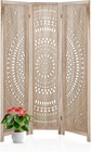 3-panel Wood Room Divider Privacy Screen W  Floral Cutout Folding Partition Home