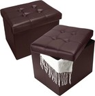 Storage Ottoman Bench  17  Folding Leather Foot Rest  Brown 2 Pack