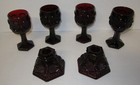 Avon 1876 Cape Cod Collection Ruby Red Wine Glass Candlestick Holder 6 Pc