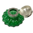 3  Green Swirl Thick Glass Inkwell With Ink- Antique Vintage Style