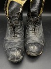 Antique Old Leather High Top Laced Boots Black Cats Paw 1920s 1930s