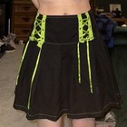 Royal Bones Xl Black Solid Skater Mini Skirt Green Lace-up Accents Zip