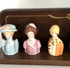8 Vintage Avon Half Ladies Of American Fashion Thimbles Bust  wood Stand 80s Lot