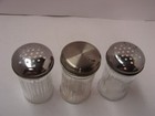 3 Glass Cheese   Pepper Flake   Sugar Shakers With Steel Perforated Tops 12 Oz 