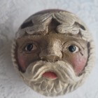 Vtg Old World Solid Handcarved Painted Wood Primitive Santa Head Ornament