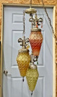 Vintage Mcm Ef 3 Light Hanging Glass Swag Lamp Brass Chains Mid Century Modern