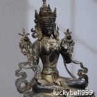 12  Antique Tibet Tibetan Buddhism Temple Bronze Gilt Green Tara Buddha Statue