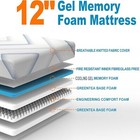 12  Mattress Gel Memory Foam Certipur-us twin Twinxl Queen Size medium Soft