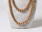 Brown Glass Faux Pearl Long Necklace Earring Set