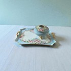 Antique European Porcelain Dresser Vanity Set  Tray And Covered Jar