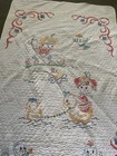  1970s Embroidered Quilted Baby Crib Quilt  White With Multicolor Nursery Design