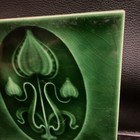 Antique Tile Tulip Majolica 6    Nouveau Green Art Deco Pottery Design Victorian