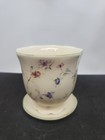 Vintage Style Floral Ceramic Planter W Attached Saucer Cream Green Trim 