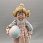 Vintage Collectible Porcelain Girl Doll 15  Tall With Stand  Outfit  Blue Eyes