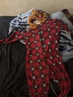 Pj Place Reindeer Hooded Fleece One Piece Pajamas Red Plaid  L Woman 