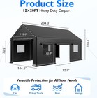 12 x 20  Outdoor Heavy Duty Carport  Portable Garage With Roll-up Doors  Windows