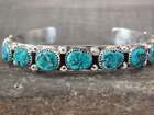 Navajo Indian Sterling Silver   Turquoise Row Bracelet Signed Begay