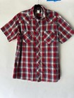 Vintage Wrangler Mens Plaid Pearl Snap Western Shirt Red Short Sleeve Cowboy Lt
