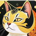 32 X 32 Inch Gold And Black Japanese Style Lucky Cat Canvas Wall Art Asian Zen