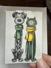 Aceo Art Card Original  Colored Pencil Dog Cat  Whimsical