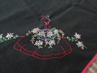 Black Tablcloth Hoop Skirt Lady Embroidery Luncheon Tea Bridge Daisies Red  Trim