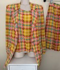 Vtg Emanuel Ungaro Parallele Silk Yellow Green Orange Plaid Skirt Suit Set Sz 4 