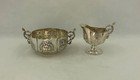 Antique Victorian Sterling Silver London 1882 Embossed Milk Jug   Sugar Bowl