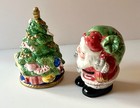 Vintage Fitz And Floyd Salt And Pepper Shakers Hushing Santa Christmas Tree 1992