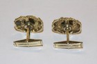 Classy Vintage Sterling Signed Gold Tone Oval Jade Stone Nugget Cufflinks