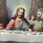 Vtg Da Vinci Last Supper Jesus Color Print Lithograph Gold Wood Frame 25   x 13   