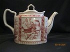 Pretty Red Transferware Teapot With Birds And Flowers